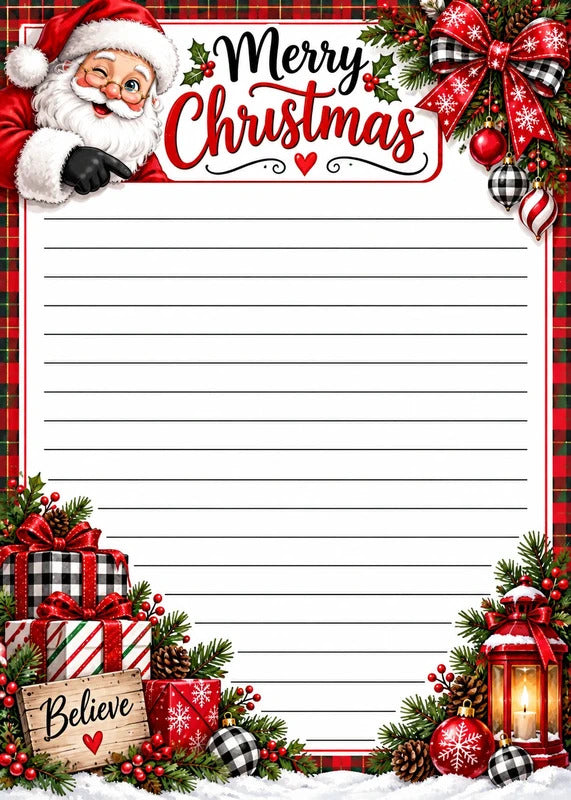 Merry Christmas Santa 5x7 Notepad | Buffalo Plaid Holiday Note Pad Set 2