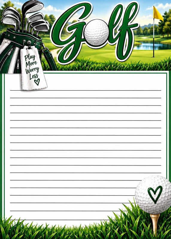 Golf “Play More, Worry Less” 5x7 Peel & Tear Notepad Set of 2