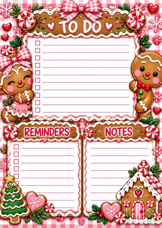 Gingerbread Christmas 5x7 Notepad Holiday To-Do List Cute Christmas Planner