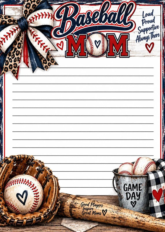 Baseball Mom 5x7 Notepad  Set 2 Game Day Baseball Gift for Moms