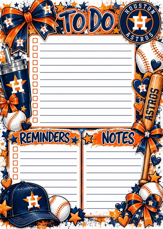 Houston Baseball 5x7 Notepad | Astros Inspired To-Do List | Baseball Fan Gift