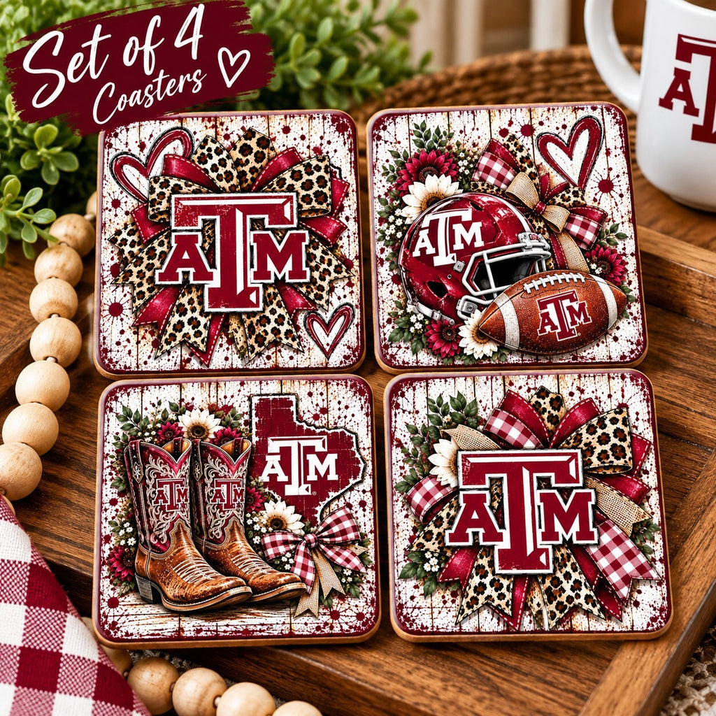 Handmade Texas A&M Coster's Set 4