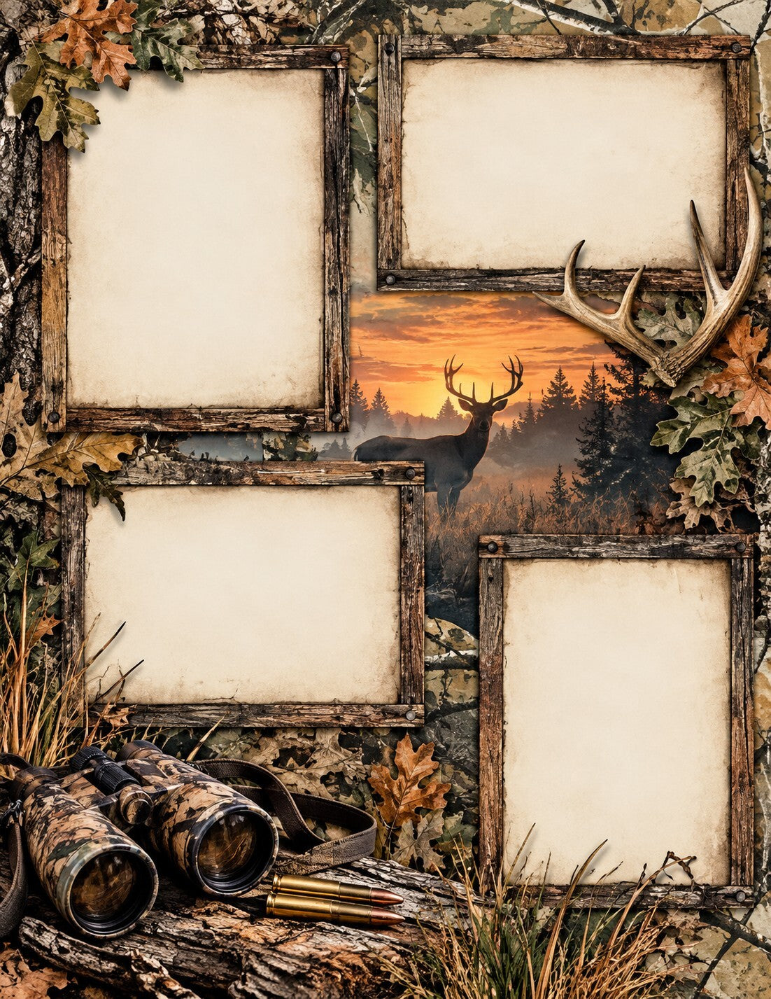 Hunting Memories Scrapbook Paper Set – 6 Rustic 8.5 x 11 Photo Frame Designs