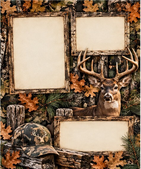 Hunting Memories Scrapbook Paper Set – 6 Rustic 8.5 x 11 Photo Frame Designs