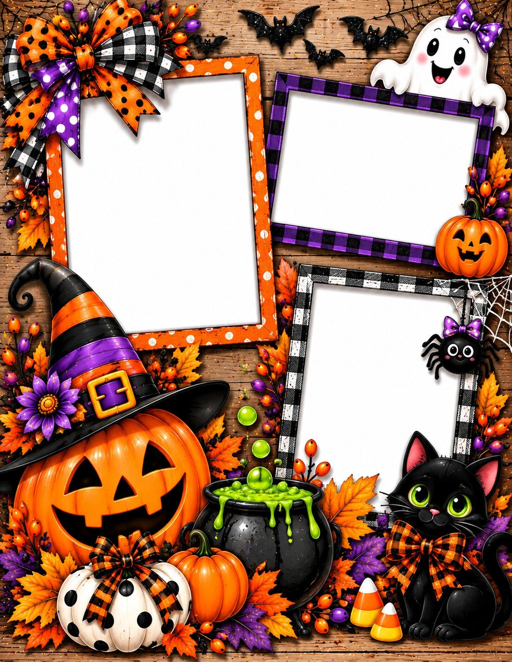 Halloween Scrapbook Paper Set of 6 – 8.5 x 11 Photo Frame Pages