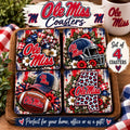 Handmade Ole Miss Ceramic Coaster Set 4