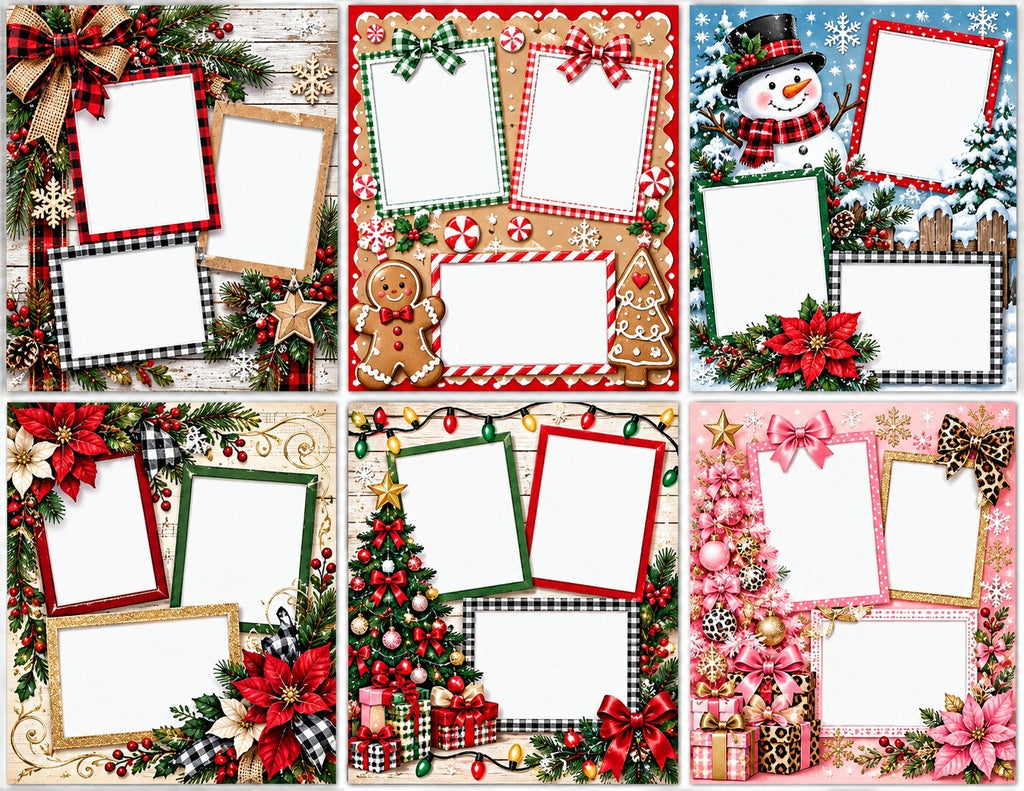 Christmas Scrapbook Paper Set of 6 – 8.5 x 11 Photo Frame Holiday Designs