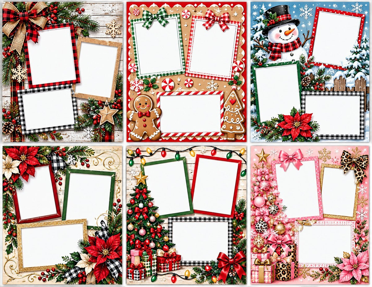Christmas Scrapbook Paper Set of 6 – 8.5 x 11 Photo Frame Holiday Designs