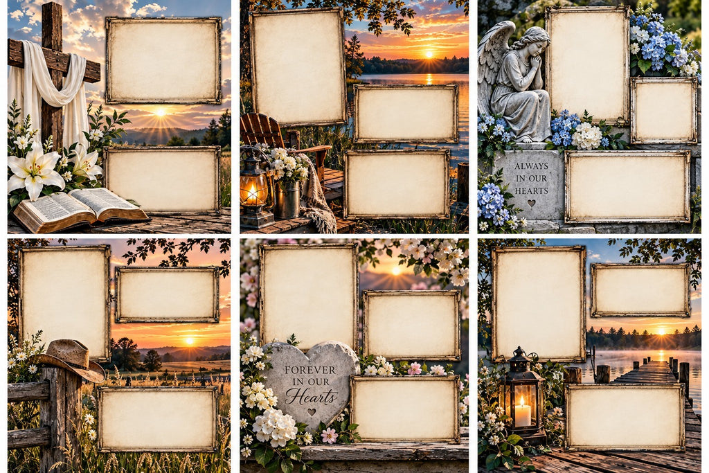 In Loving Memory Scrapbook Paper Set – 6 Memorial 8.5 x 11 Photo Frame Designs
