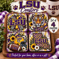Handmade LSU Ceramic Tile Coasters – Set of 4