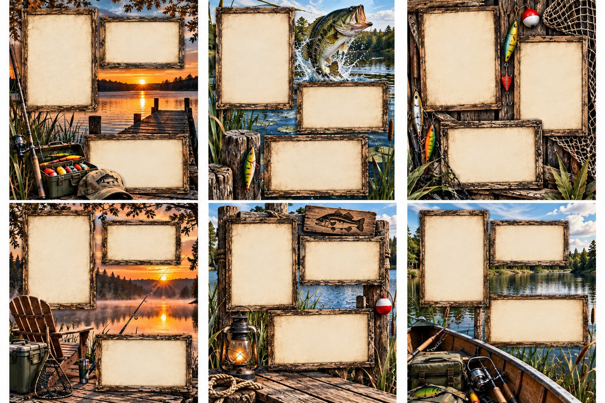 Fishing Memories Scrapbook Paper Set – 6 Rustic