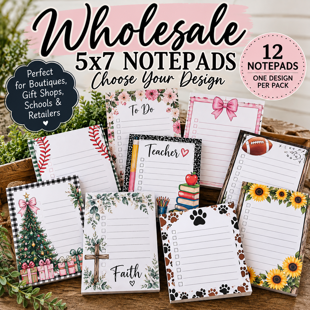 Wholesale 5x7 Notepad 12 Pack - Choose your design – Note Doodle Creations