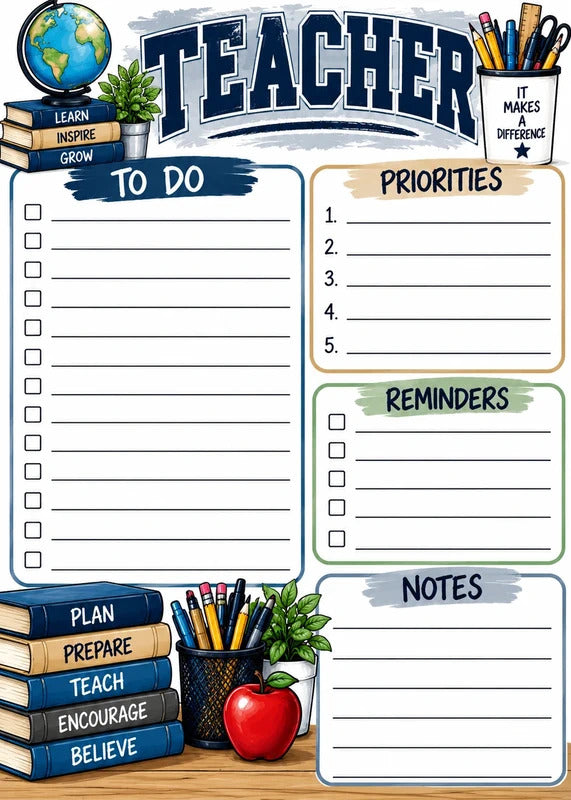 Mr. Teacher Notepad | 5x7 Teacher To-Do List & Planner