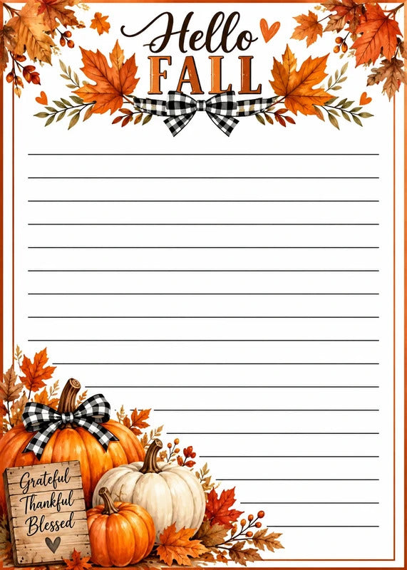 🍂 Hello Fall 5x7 Notepad | Pumpkin & Fall Leaves Peel & Tear Note Pad Set of 2
