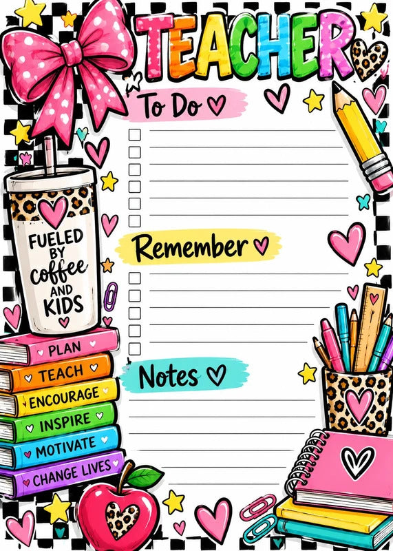 Teacher To-Do Notepad 5x7 | Cute Teacher Gift Colorful Classroom Notes Set of 2